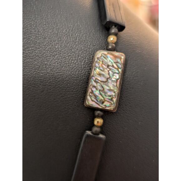 Vintage Abalone Shell Pendant Wooden Bead Shell Spacer Bead Necklace - Picture 7 of 9